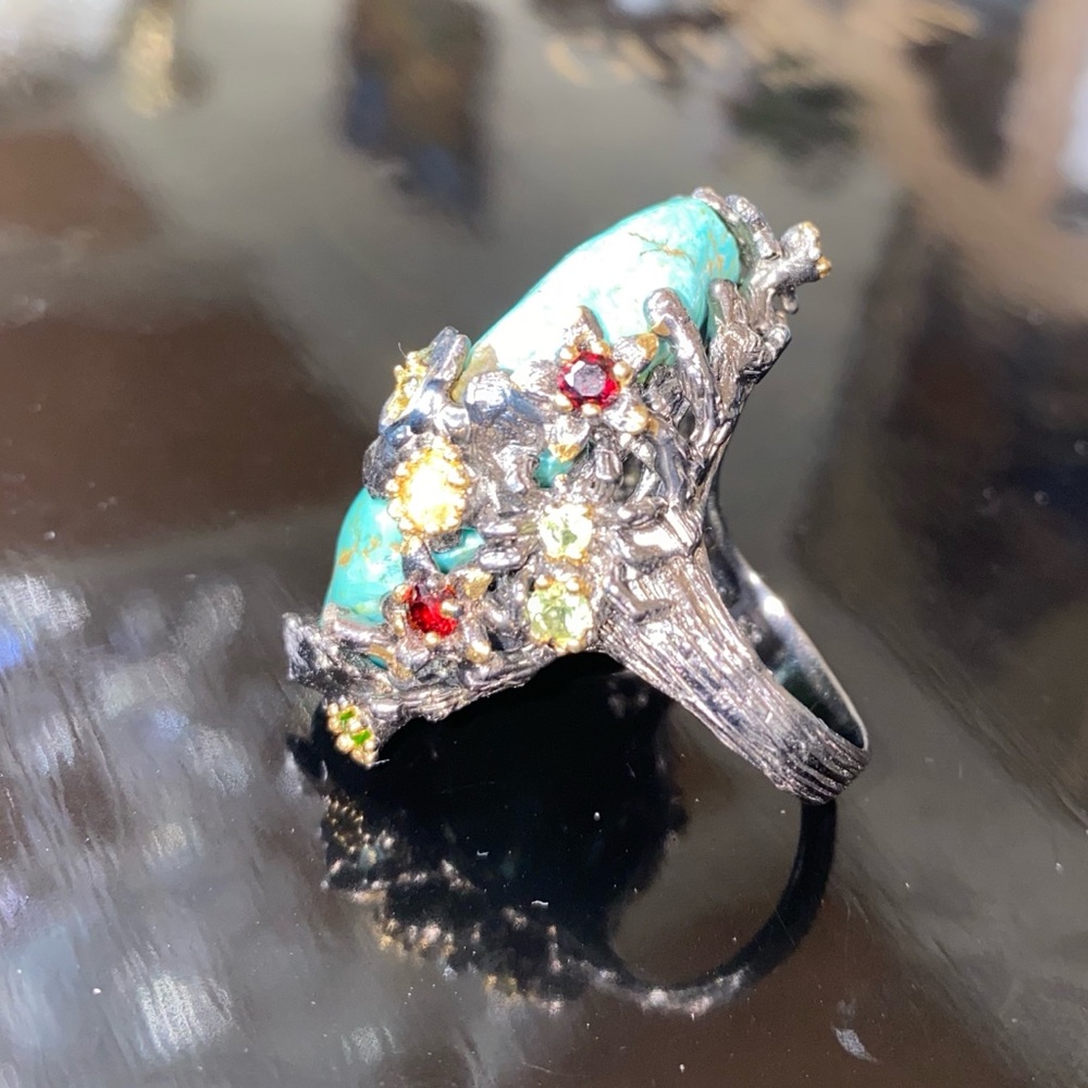 Gorgeous Genuine Turquoise Ring with Gemstones - Picture 13 of 17